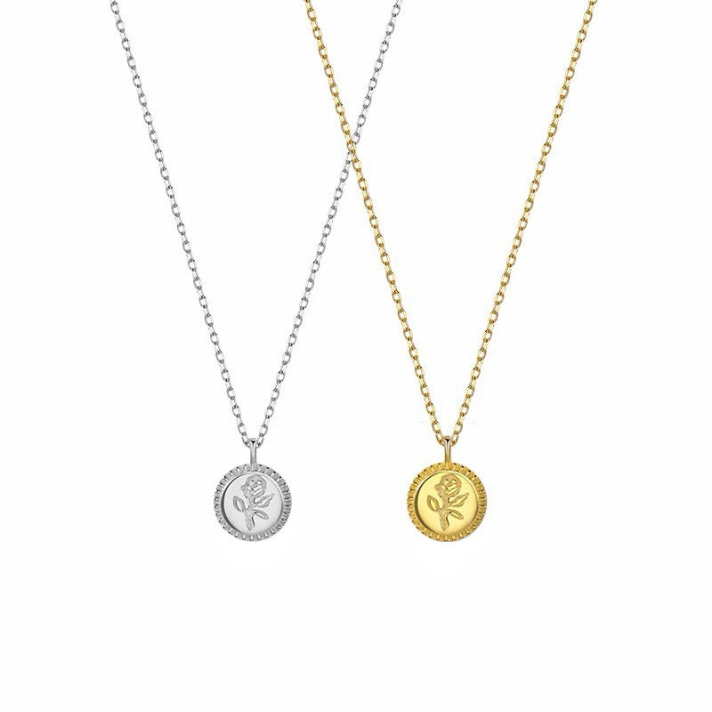 Sterling Sier Gold-plated Roses Round Plate Necklaces