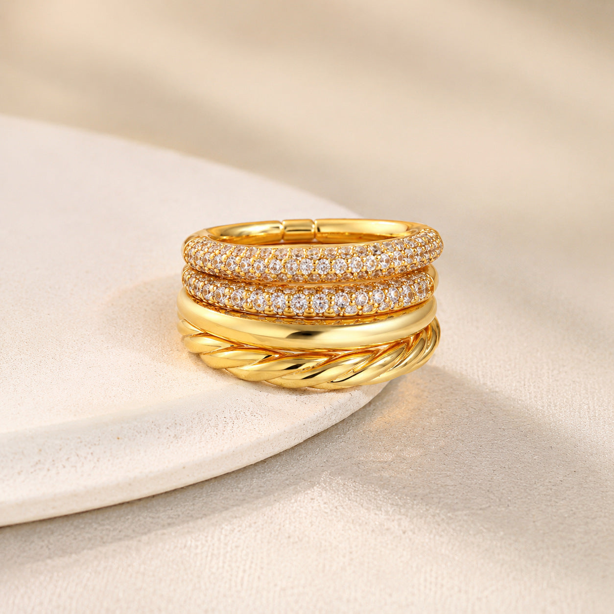 Sier Color Matching Stacked Zircon Twist Geometric Width Rings