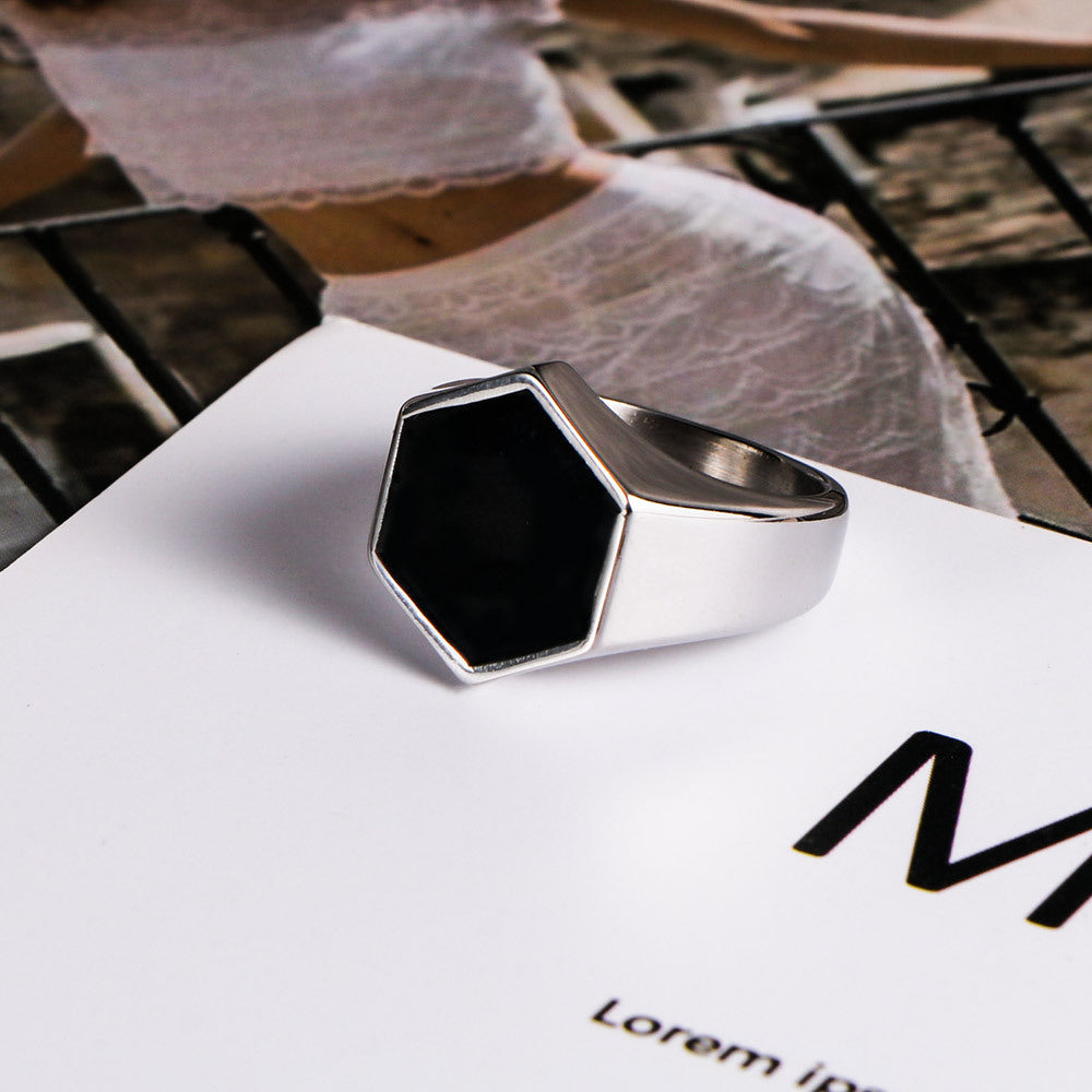 Men's Simple Stainless Steel Hexagon Epoxy Trendy Rings