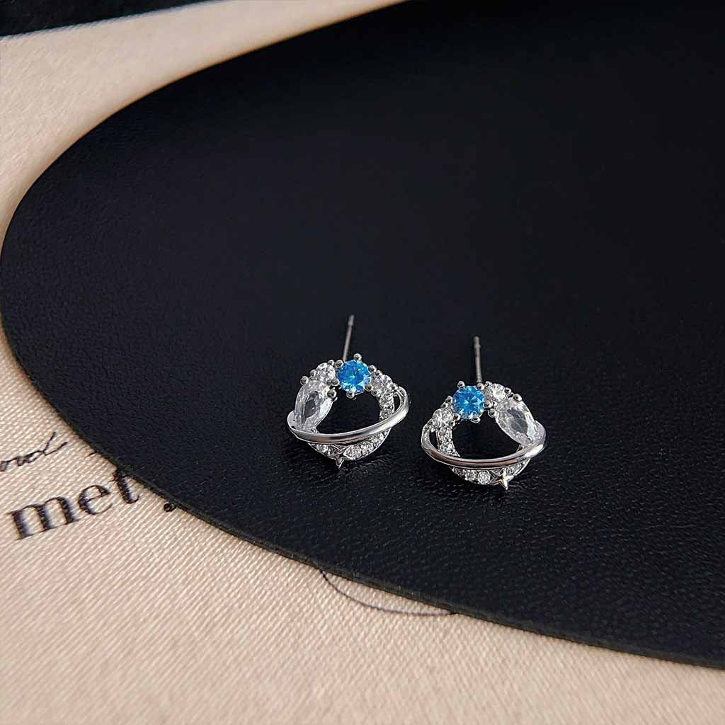 Fresh Blue Star Ear Female Design Zircon Planet Earrings