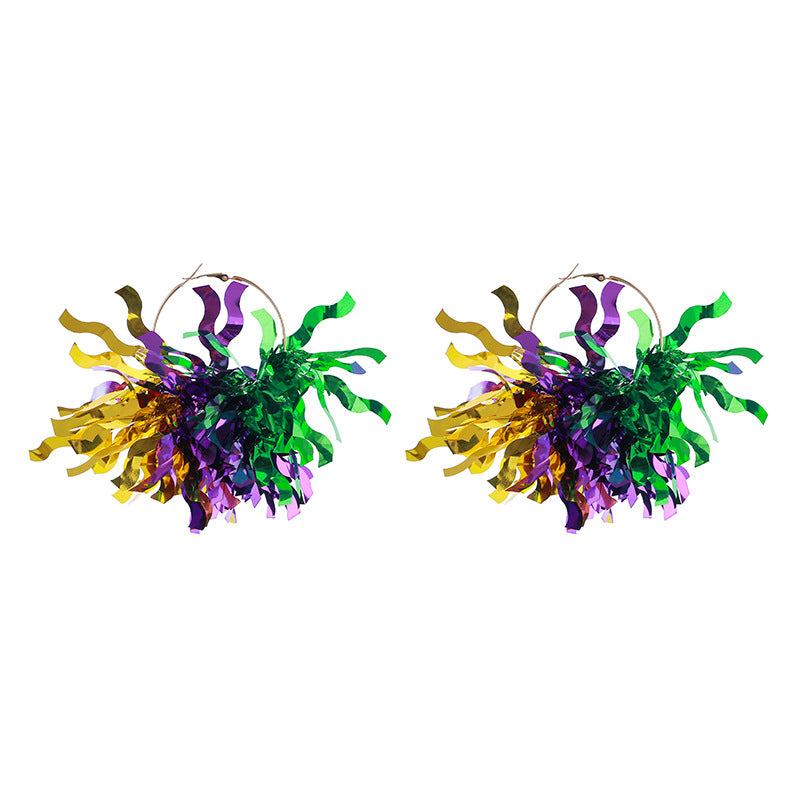 Purple Yellow Green Various Materials Ear Tassel Sequins Rhinestone Ball Earrings