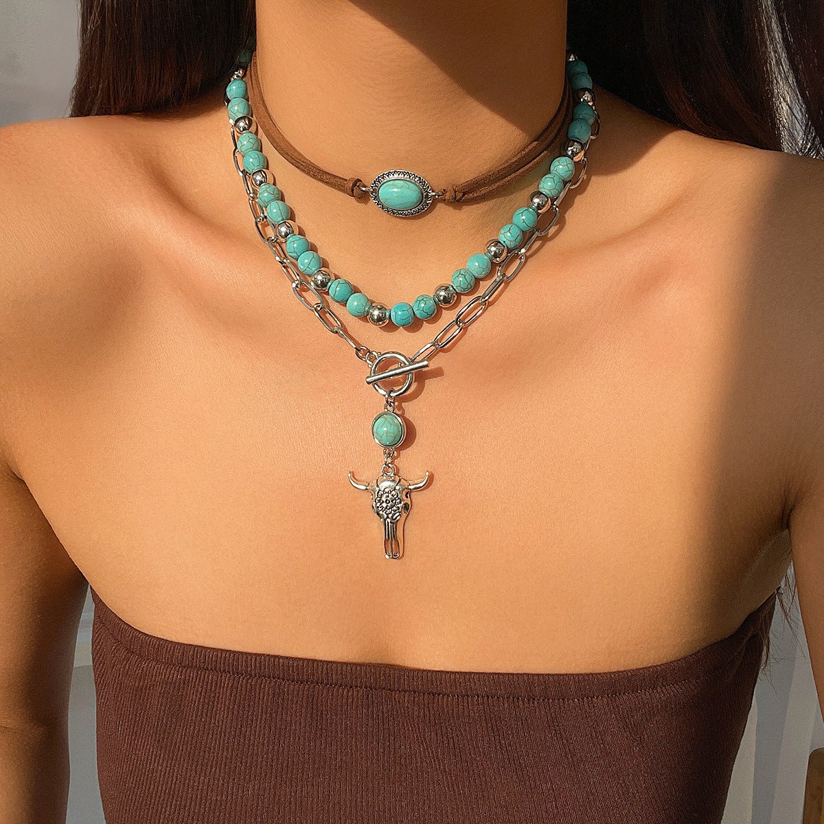 Cow Head Clavicle Chain Beaded Suit Necklaces