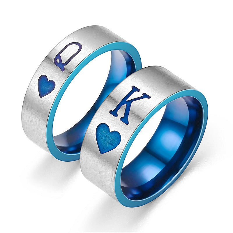 Titanium Steel Couple Playing Cards Valentine's Day Rings