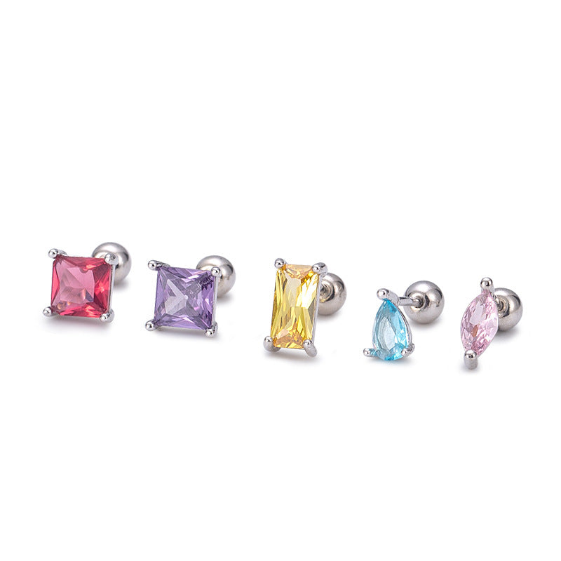 Small Diamond Screw Geometric Temperamental Minority Earrings