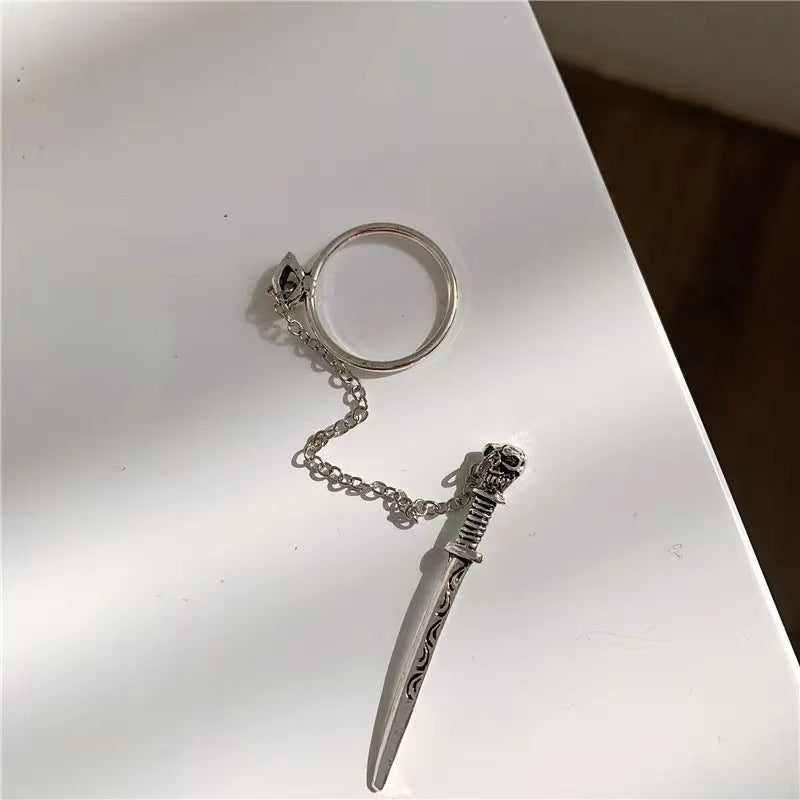Fashion Punk Insert Chain Sword Creative Dagger Ring