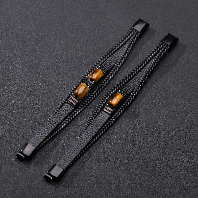 Men's Rope Leather Stone Magnetic Buckle Accessories Bracelets