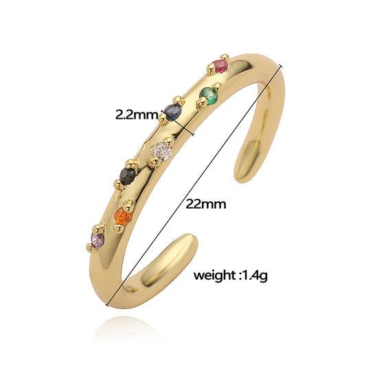 Fashion Creative Cross Copper Inlaid Color Diamond Open Adjustable Rings