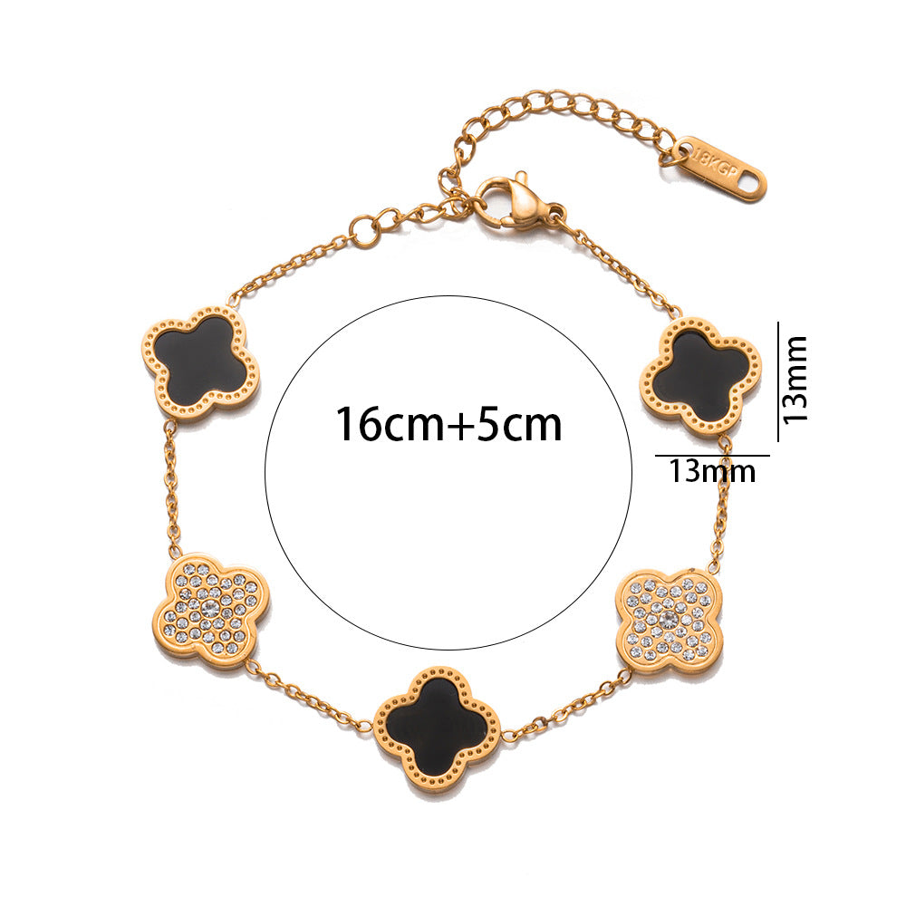 Titanium Steel Clover Diamond Rose Gold Fashion Charm Bracelets