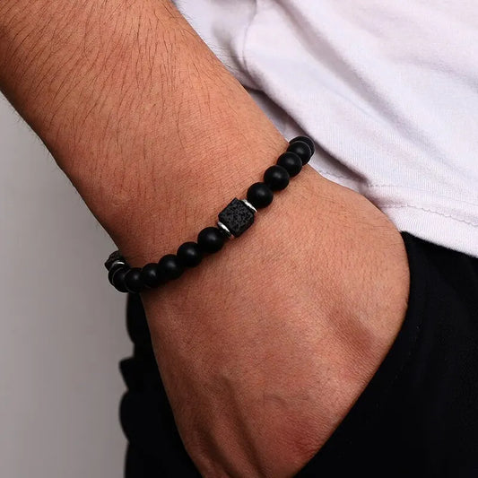 Men's Obsidian Volcanic Rock Beads Couple String Bracelets