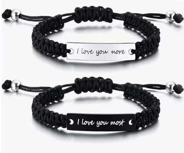 Black White Weaving Rope Woven Heart-shaped Magnetic Bracelets