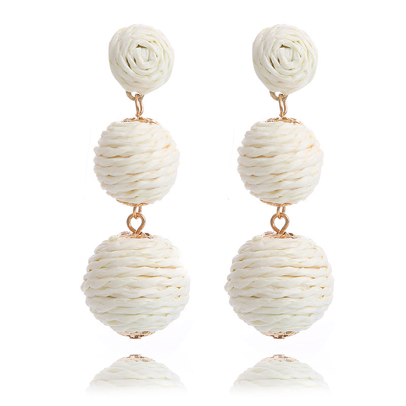 Handmade Raffia Vine Bal Summer Beach Long Vacation Earrings