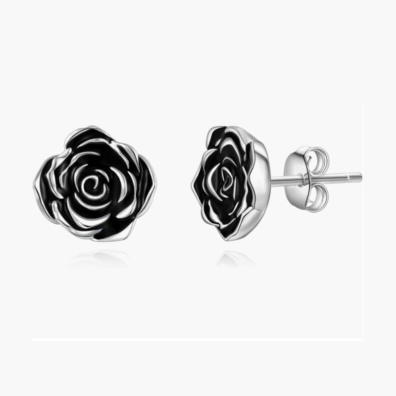 Black Rose Suit Sier Female Valentine Earrings