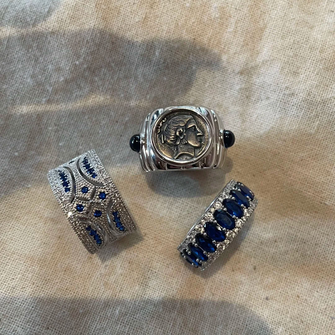 Blue Stone Middle Ancient Index Finger Rings