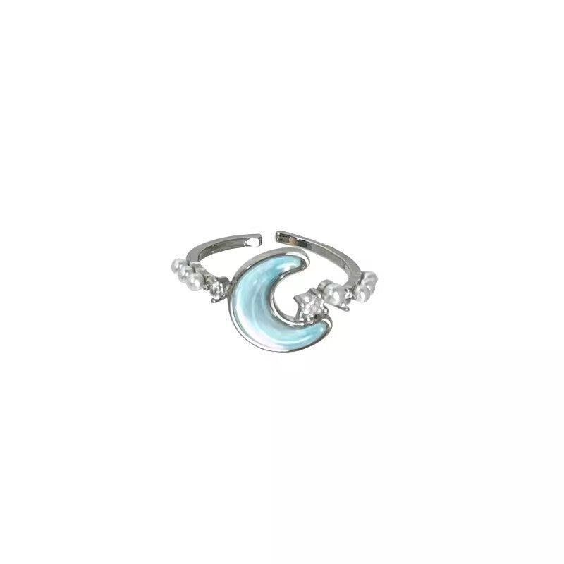 Glacier Blue Star Moon Design High Sense Index Finger Rings