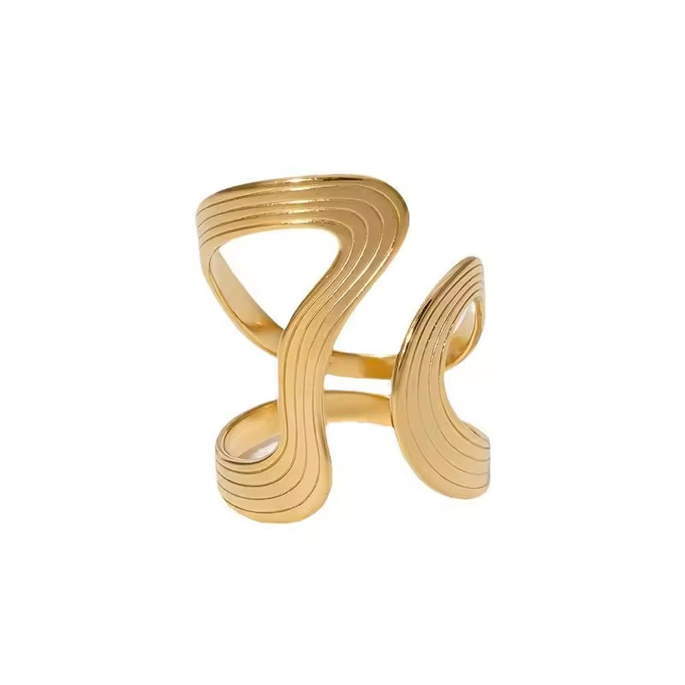 Simple Line Irregular Niche Design Stainless Ring