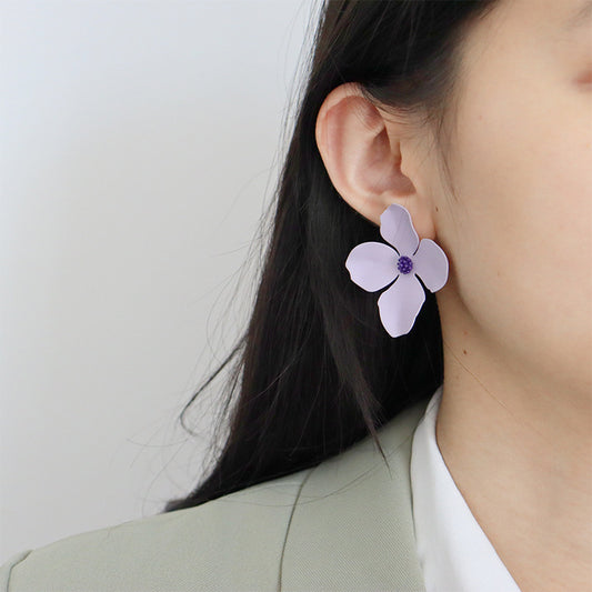 Women's Flower Sier Pin Fashion Exquisite Refined Grace Exaggerated Light Earrings