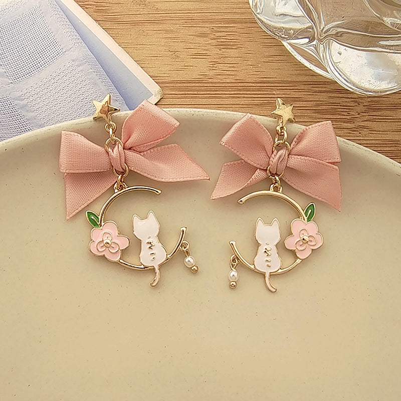 Women's Needle Sweet Style Pink Fresh Bow Earrings