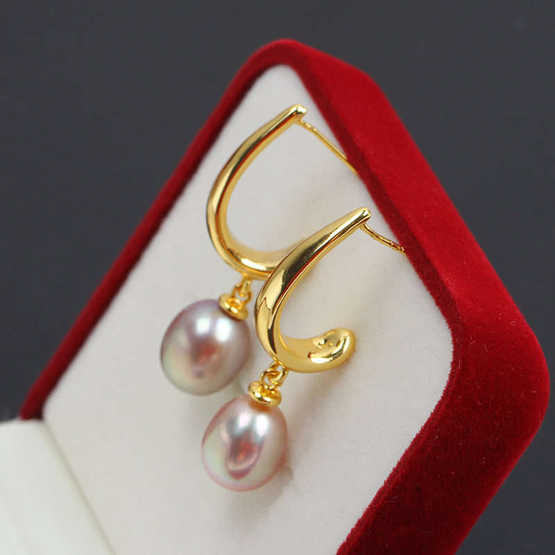 Women's Simple Glossy Pearl Gilded Eardrop Frame Earrings