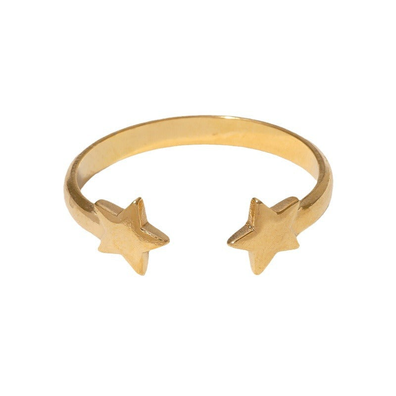 Stainless Steel Open Five-pointed Star Creative Design Rings