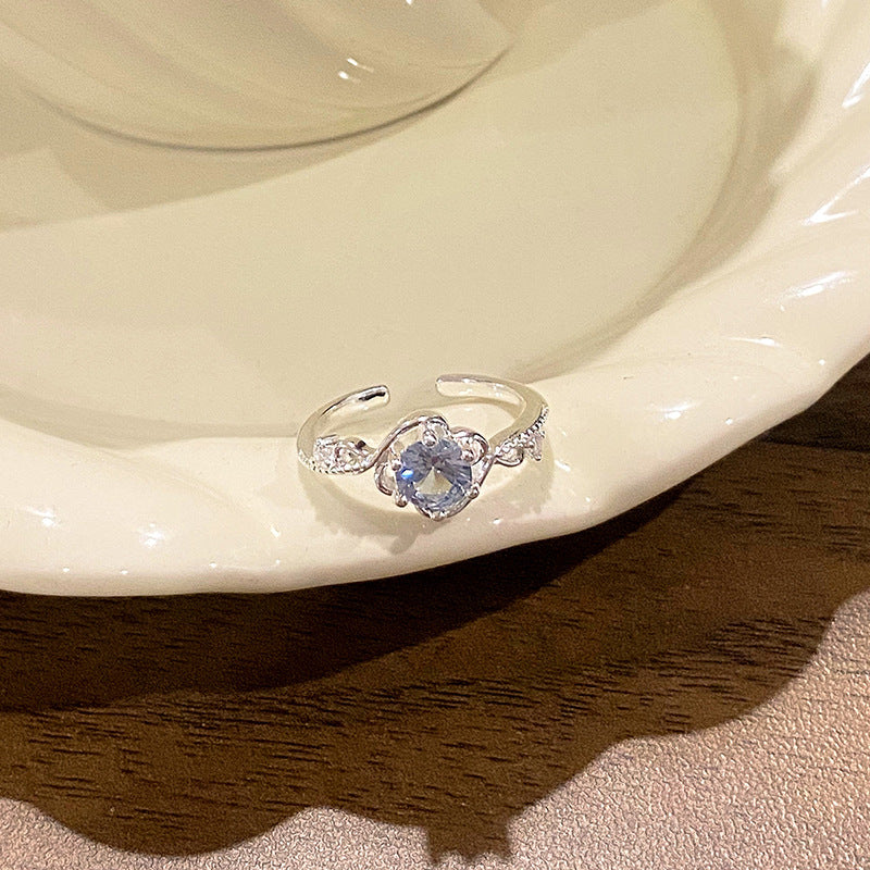 Falling Broken Blue Square Diamond Flower Branches Tendrils Female Gentle Ring