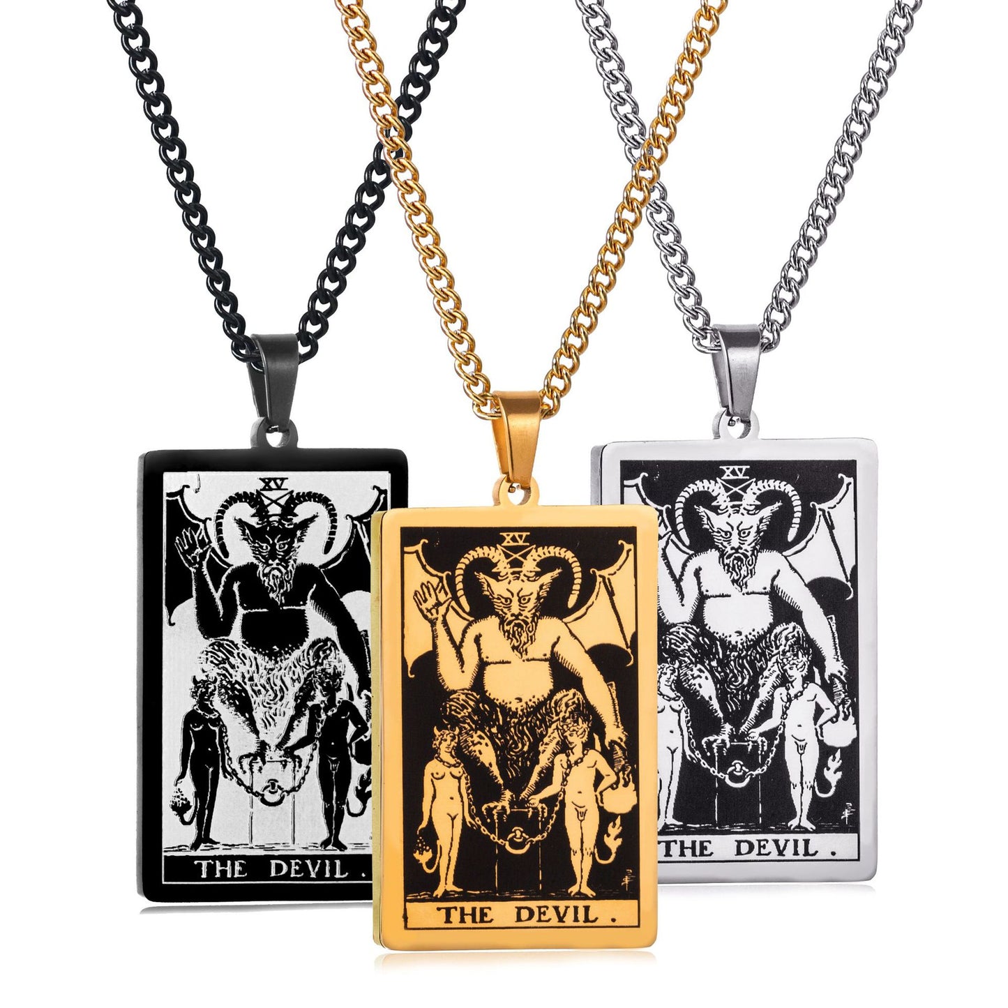 Men's Stainless Steel Tarot Personalized Retro Square Plate Necklaces