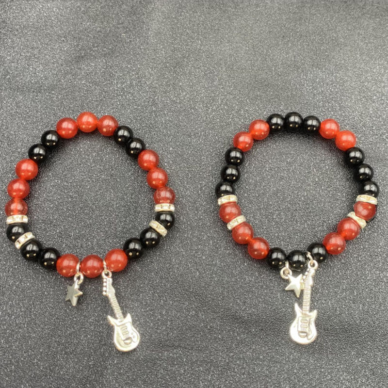 Christmas Halloween Couple Red Black Beaded Bracelets