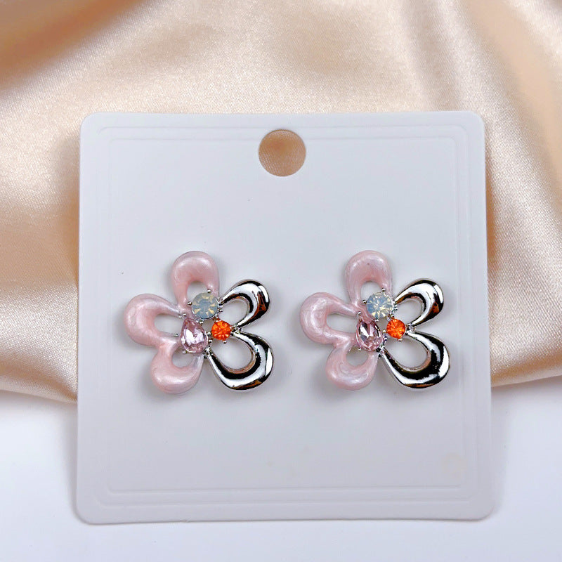 Enamel Fairy Temperamental Love Heart Flowers Sier Earrings