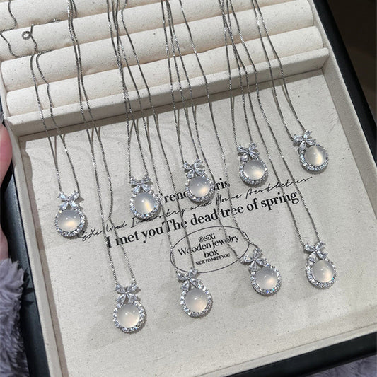 Transparent White Chalcedony Bow Fashionable Exquisite Necklaces