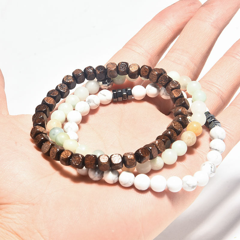 Men's Rock Wooden Bead Hematite Beaded Polished Bracelets