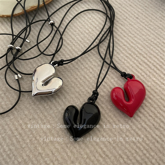 Cool Long Heart Pull Black Rope Necklaces