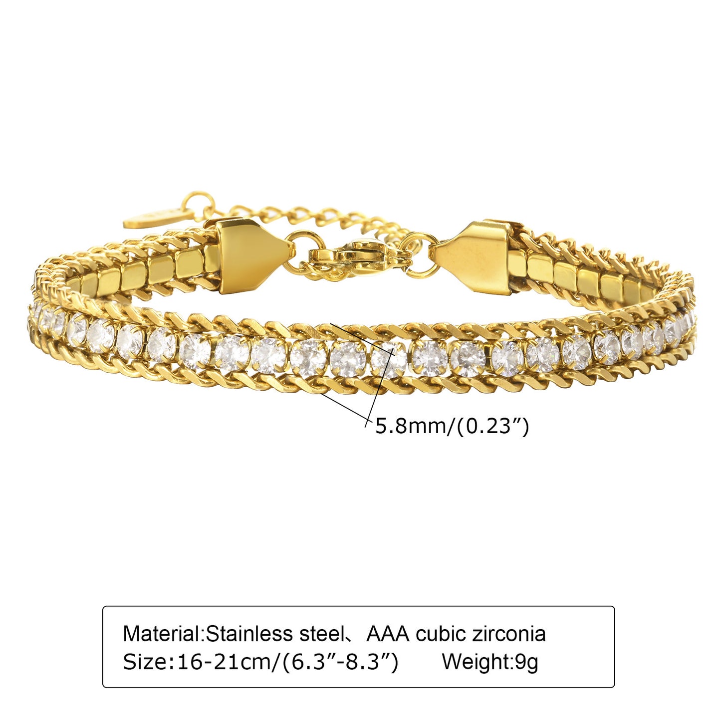 Stainless Steel Chain Zircon Female Gold Bracelets