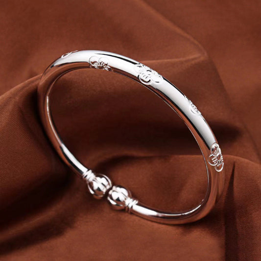 Pumpkin Couple Beads Sier Female Plated Open Solid Vintage Bracelet