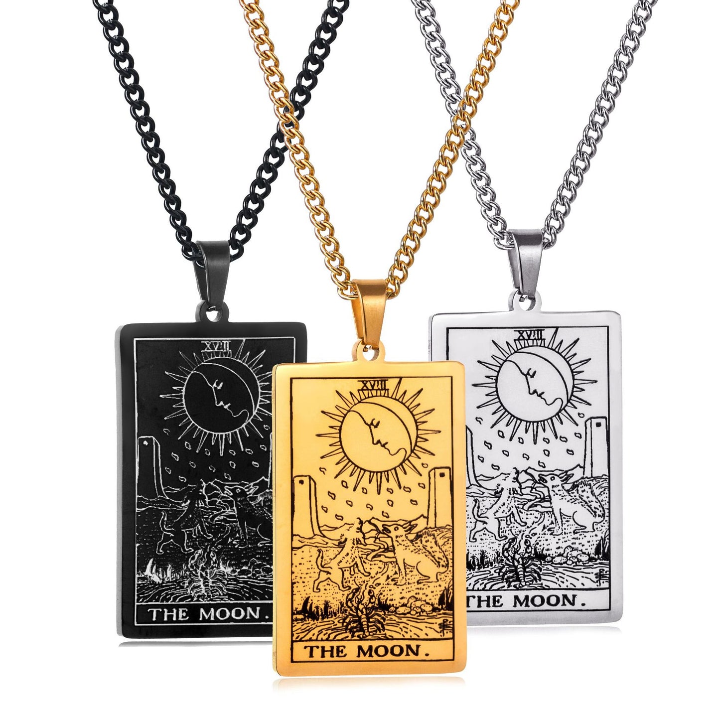 Men's Stainless Steel Tarot Personalized Retro Square Plate Necklaces