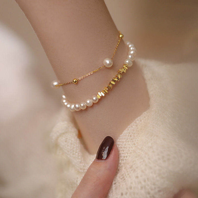 Entry Lux Broken Sier Couple Pearl Female Design High-grade Bracelets