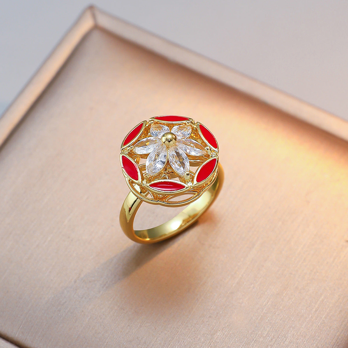 Female French Flower Rotating Open Niche Adjustable Index Ring