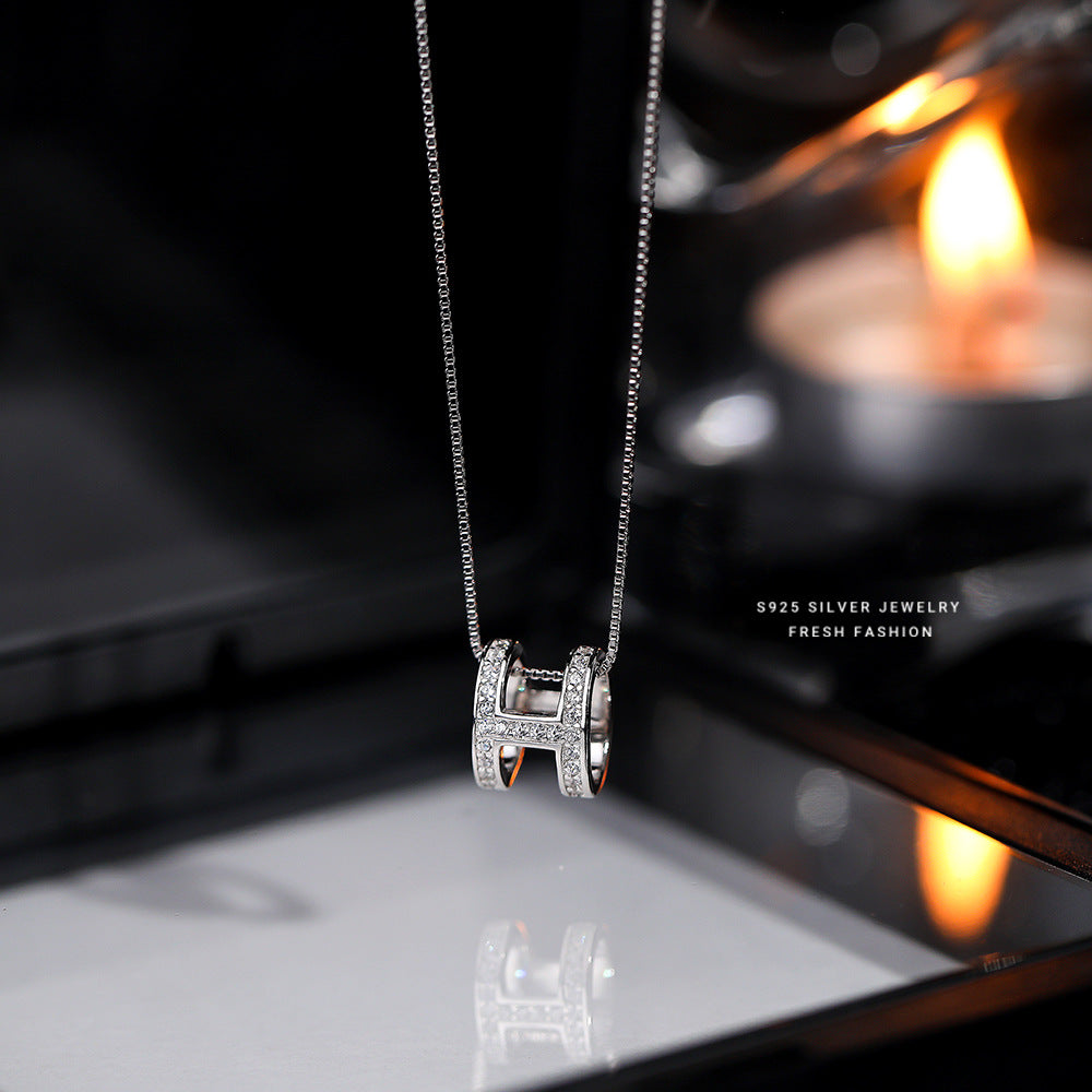 Women's Sterling Sier Super Flash Letter Full Diamond Fan Necklaces