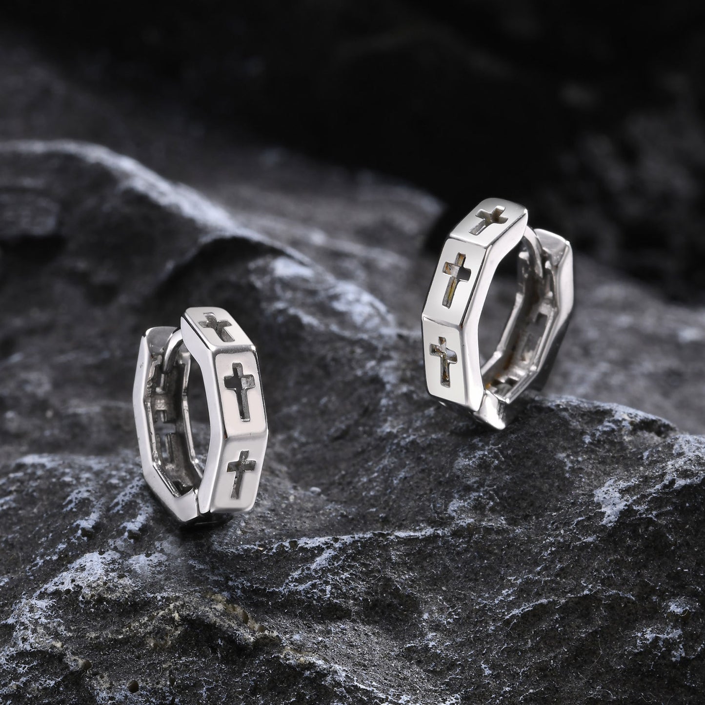 Men's Steel Hollow Cross Geometry Ear Spring Creek Earrings