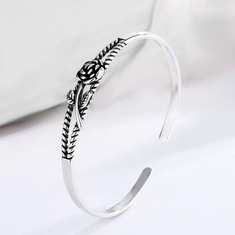 Rose Fashion Personality Sier Plated Flowers Bracelet