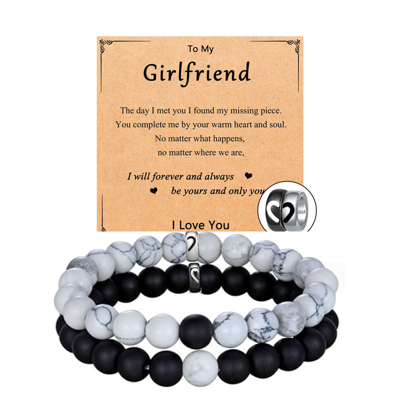 White-barked Pine Frosted Beads Suit Black White Beaded Couple Bracelets