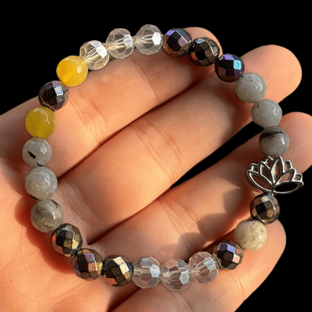 Xi Cut Surface Gemstone Gray Moonlight Black Bracelets