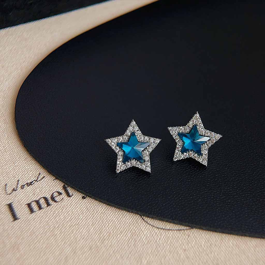 Fresh Blue Star Ear Female Design Zircon Planet Earrings