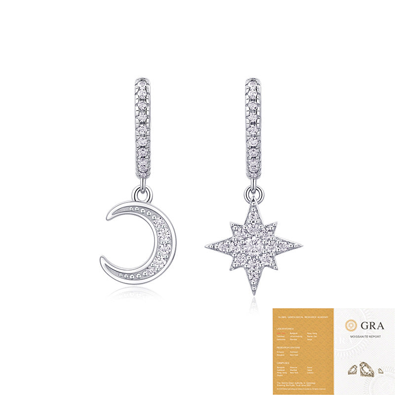 Sier Star Moon Ear Female Niche Live Earrings