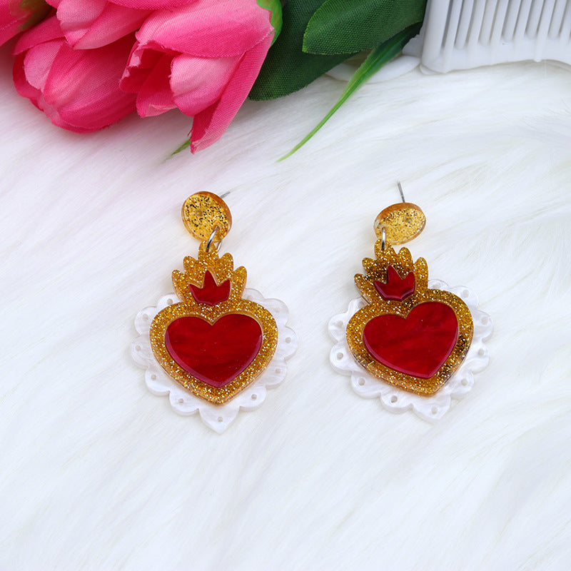 Women's Valentine's Day Acrylic Stitching Fashion Heart Love Earrings