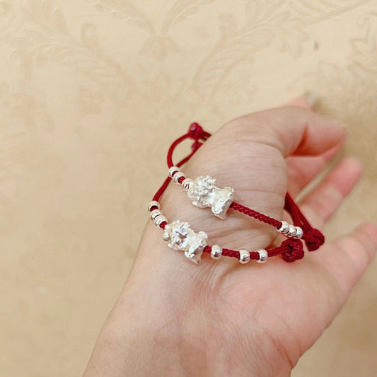 Women's National Style Pure Sier Woven Red Bracelets