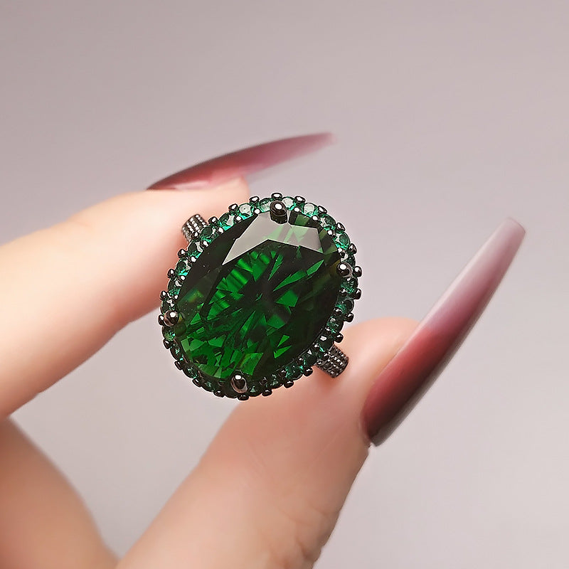 Style Imitation Emerald Female Black Gold Plated Rings