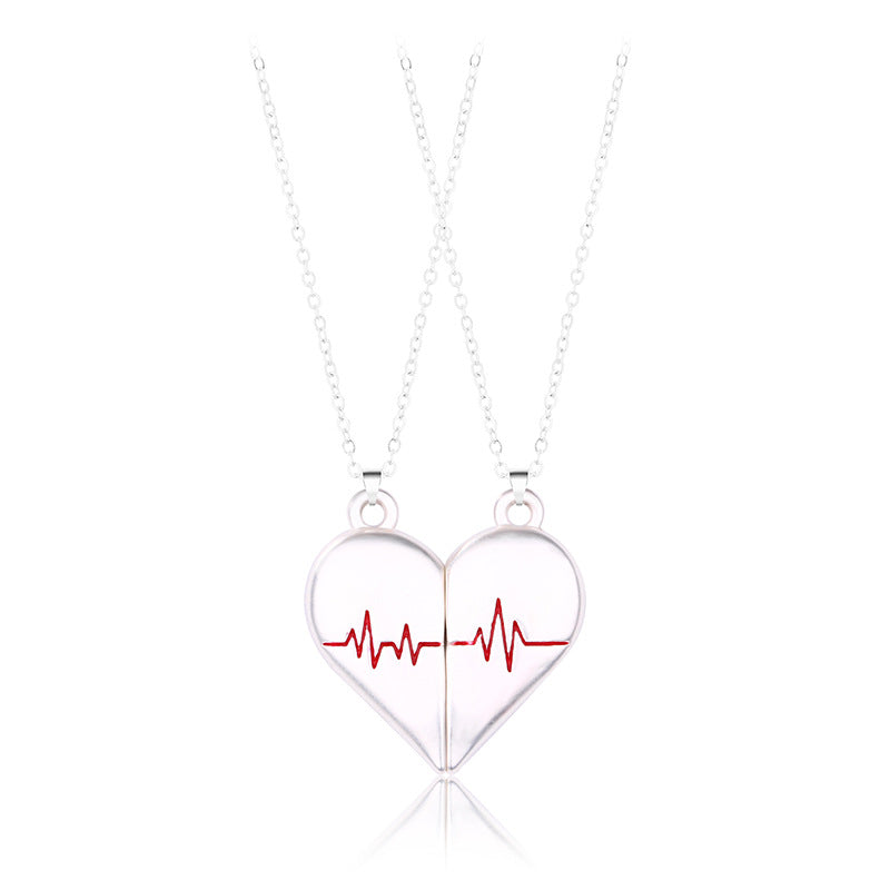 Love Ecg Couple Simple Design Magnet Necklaces