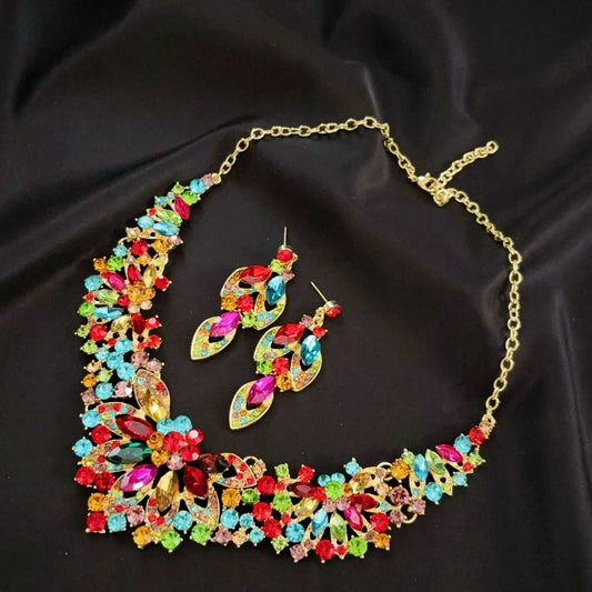 Bridal Formal Dress Two-piece Colorful Flower Retro Advanced Design Jewelry Set