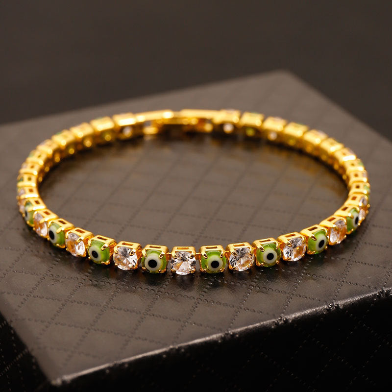 Women's & Men's Wind Devil's Eye Zircon Hip Hop Single Layer Full Bracelets