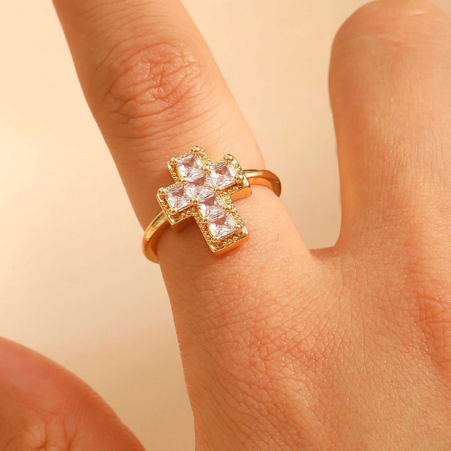 Color Zircon Cross Open Adjustable Female Affordable Ring
