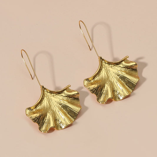 Creative Metal Texture Ginkgo Leaf Alloy Earrings